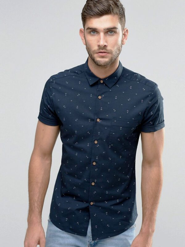 Chemise Homme Bleu Fleuri