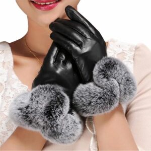 Women’s Winter Gloves Faux Rabbit PU Leather