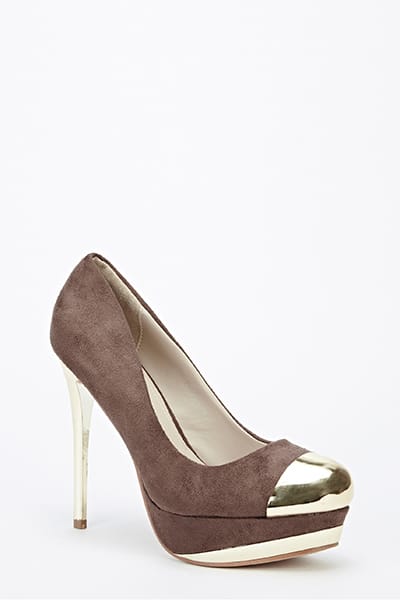 Metal Toe Suedette Heels