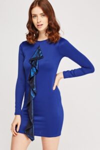 Contrast Flared Bodycon Dress - AFRO-WHITE