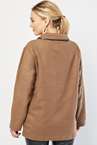 Fleece Casual Zip Jacket Gallery Image - AFRO-WHITE
