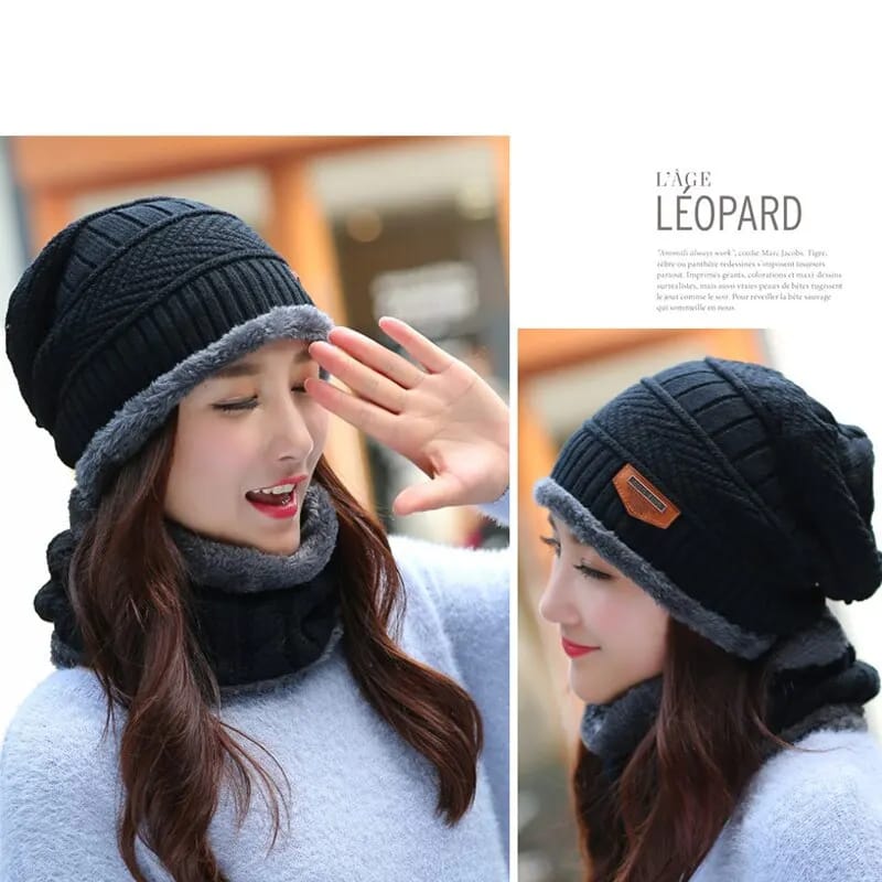 Knit Two-Piece Beanie Hat details - AFRO-WHITE