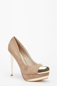 Metal Toe Suedette Heels details - AFRO-WHITE