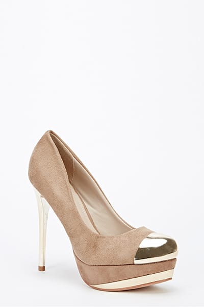 Metal Toe Suedette Heels details - AFRO-WHITE