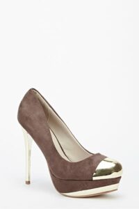 Metal Toe Suedette Heels details - AFRO-WHITE
