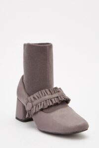 Ruched Sock Overlay Ankle Boots - AFRO-WHITE